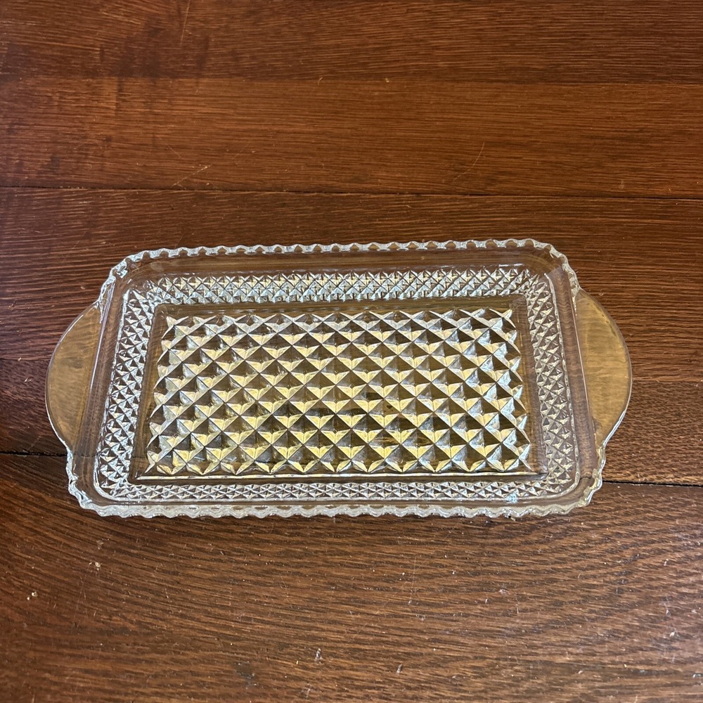Anchor Hocking Wexford Clear Glass Relish Cranberry‎ Plate 9.75"x5"x1"